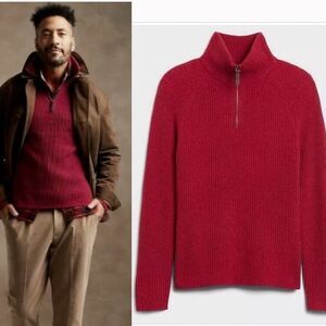 Banana republic Italian yarn thick ribbed half zip collared red sweater size l